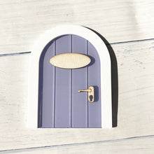 Load image into Gallery viewer, Mini Fairy door Hand Made Cute pink Mouse hole, miniature wooden door with bunting and personalised sign post
